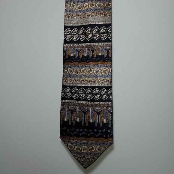 TESORO ROSSO UOMO MODA MENS HORIZONTAL STRIPE BLACK/ GRAY/ TAN/ BLUE  TIE - Picture 1 of 3